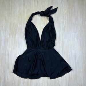 Unique Vintage Black Halter One Piece Swimsuit